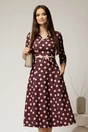 Rochie DY Fashion bordo cu buline cu decupaj si funda la decolteu, 1, dyfashion.ro