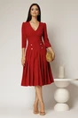Rochie DY Fashion bordo cu decolteu adanc si fusta plisata, 3, dyfashion.ro