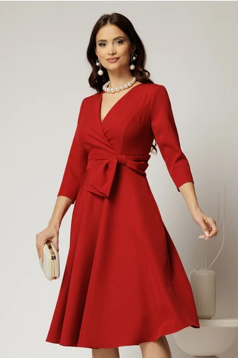 Rochie Dy Fashion bordo cu decolteu petrecut si funda maxi