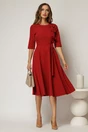 Rochie DY Fashion bordo cu funde pe bust si maneci trei sferturi, 3, dyfashion.ro