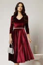 Rochie DY Fashion bordo din catifea cu decolteu in V si talia cu perle, 1, dyfashion.ro