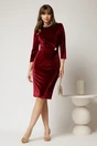 Rochie DY Fashion bordo din catifea cu perle la guler si brosa eleganta, 3, dyfashion.ro