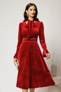 Rochie DY Fashion bordo din catifea cu perlute la decolteu si cordon detasabil, 1, dyfashion.ro