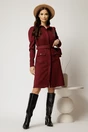 Rochie DY Fashion bordo din catifea reiata tip camasa si curea in talie, 3, dyfashion.ro