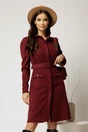 Rochie DY Fashion bordo din catifea reiata tip camasa si curea in talie, 1, dyfashion.ro