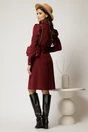 Rochie DY Fashion bordo din catifea reiata tip camasa si curea in talie, 2, dyfashion.ro