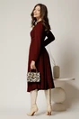 Rochie DY Fashion bordo din triplu voal cu nasturi pe bust si curea in talie, 2, dyfashion.ro