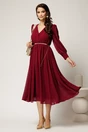 Rochie DY Fashion bordo din voal cu decolteu petrecut si curea in taIie, 3, dyfashion.ro