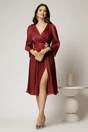 Rochie DY Fashion bordo din voal cu pelicula decolteu petrecut si detaliu pe talie, 3, dyfashion.ro