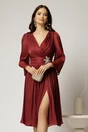 Rochie DY Fashion bordo din voal cu pelicula decolteu petrecut si detaliu pe talie, 1, dyfashion.ro