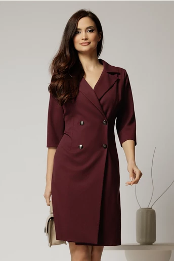 Rochie DY Fashion bordo inchis tip sacou si croi drept