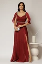 Rochie DY Fashion bordo lunga de seara cu aplicatii de perle pe talie, 1, dyfashion.ro