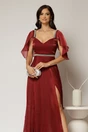 Rochie DY Fashion bordo lunga de seara cu aplicatii de perle pe talie, 3, dyfashion.ro