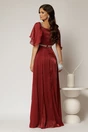 Rochie DY Fashion bordo lunga de seara cu aplicatii de perle pe talie, 2, dyfashion.ro