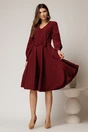 Rochie DY Fashion bordo midi cu funda in talie si decolteu V, 3, dyfashion.ro