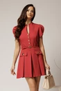 Rochie DY Fashion caramizie scurta cu pliuri pe fusta si nasturi pe bust, 1, dyfashion.ro