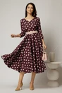 Rochie DY Fashion clos bordo cu buline bej cu decolteu in V si curea, 3, dyfashion.ro