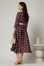 Rochie DY Fashion clos bordo cu buline bej cu decolteu in V si curea, 2, dyfashion.ro