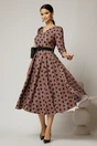 Rochie DY Fashion clos maro cu buline negre cu decolteu in V si curea, 3, dyfashion.ro