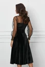 Rochie Dy Fashion clos neagra din catifea cu maneci din tull cu buline