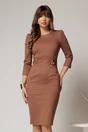 Rochie DY Fashion conica bej cu dungi si detaliu pe talie, 1, dyfashion.ro