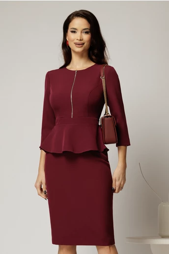Rochie DY Fashion conica magenta cu peplum si fermoar metalic