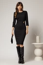 Rochie DY Fashion conica neagra cu dungi si detaliu pe talie, 3, dyfashion.ro