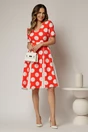 Rochie DY Fashion corai cu buline mari si pliuri ample in contrast, 3, dyfashion.ro