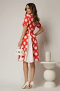 Rochie DY Fashion corai cu buline mari si pliuri ample in contrast, 2, dyfashion.ro