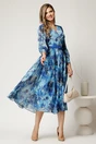 Rochie DY Fashion cu imprimeu albastru din voal cu decolteu petrecut, 3, dyfashion.ro