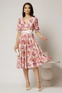 Rochie DY Fashion cu imprimeu floral corai si floare in talie, 3, dyfashion.ro