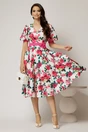 Rochie DY Fashion cu imprimeu floral fucsia si floare in talie, 3, dyfashion.ro