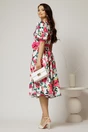 Rochie DY Fashion cu imprimeu floral fucsia si floare in talie, 2, dyfashion.ro