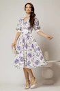 Rochie DY Fashion cu imprimeu floral lila si floare in talie, 3, dyfashion.ro