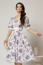 Rochie DY Fashion cu imprimeu floral lila si floare in talie, 1, dyfashion.ro