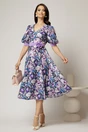 Rochie DY Fashion cu imprimeu floral mov si floare in talie, 3, dyfashion.ro