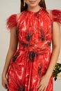 Rochie Dy Fashion cu imprimeu rosu si pene la umeri, 3, dyfashion.ro