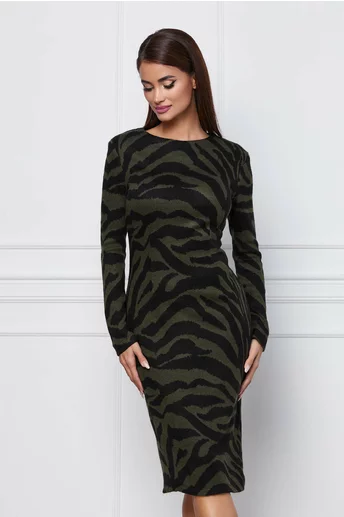 Rochie Dy Fashion cu imprimeu zebra kaki-negru