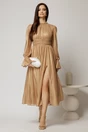 Rochie DY Fashion de ocazie aurie din tull cu guler incretit, 3, dyfashion.ro