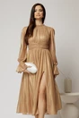 Rochie DY Fashion de ocazie aurie din tull cu guler incretit, 1, dyfashion.ro