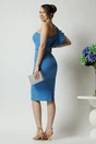 Rochie DY Fashion de ocazie din stofa albastra cu un umar gol si catarama in talie