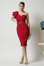 Rochie DY Fashion de ocazie din stofa magenta cu un umar gol si catarama in talie