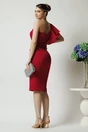 Rochie DY Fashion de ocazie din stofa magenta cu un umar gol si catarama in talie