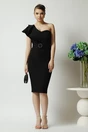 Rochie DY Fashion de ocazie din stofa neagra cu un umar gol si catarama in talie
