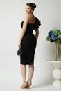 Rochie DY Fashion de ocazie din stofa neagra cu un umar gol si catarama in talie