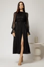 Rochie DY Fashion de ocazie neagra din tull cu guler incretit, 3, dyfashion.ro