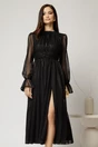 Rochie DY Fashion de ocazie neagra din tull cu guler incretit, 1, dyfashion.ro
