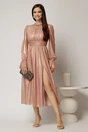 Rochie DY Fashion de ocazie roz sidefat din tull cu guler incretit, 3, dyfashion.ro