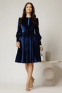 Rochie DY Fashion din catifea bleumarin cu funda si brosa la guler, 3, dyfashion.ro