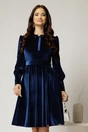 Rochie DY Fashion din catifea bleumarin cu funda si brosa la guler, 1, dyfashion.ro